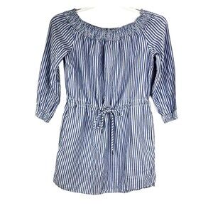 Rag & Bone Drew Off Shoulder Mini Dress Tunic MED Blue Stripe Cotton